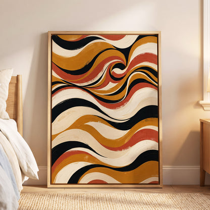Saffron Currents, black, gold, beige abstract wall art displayed in a styled interior, gallery view 6