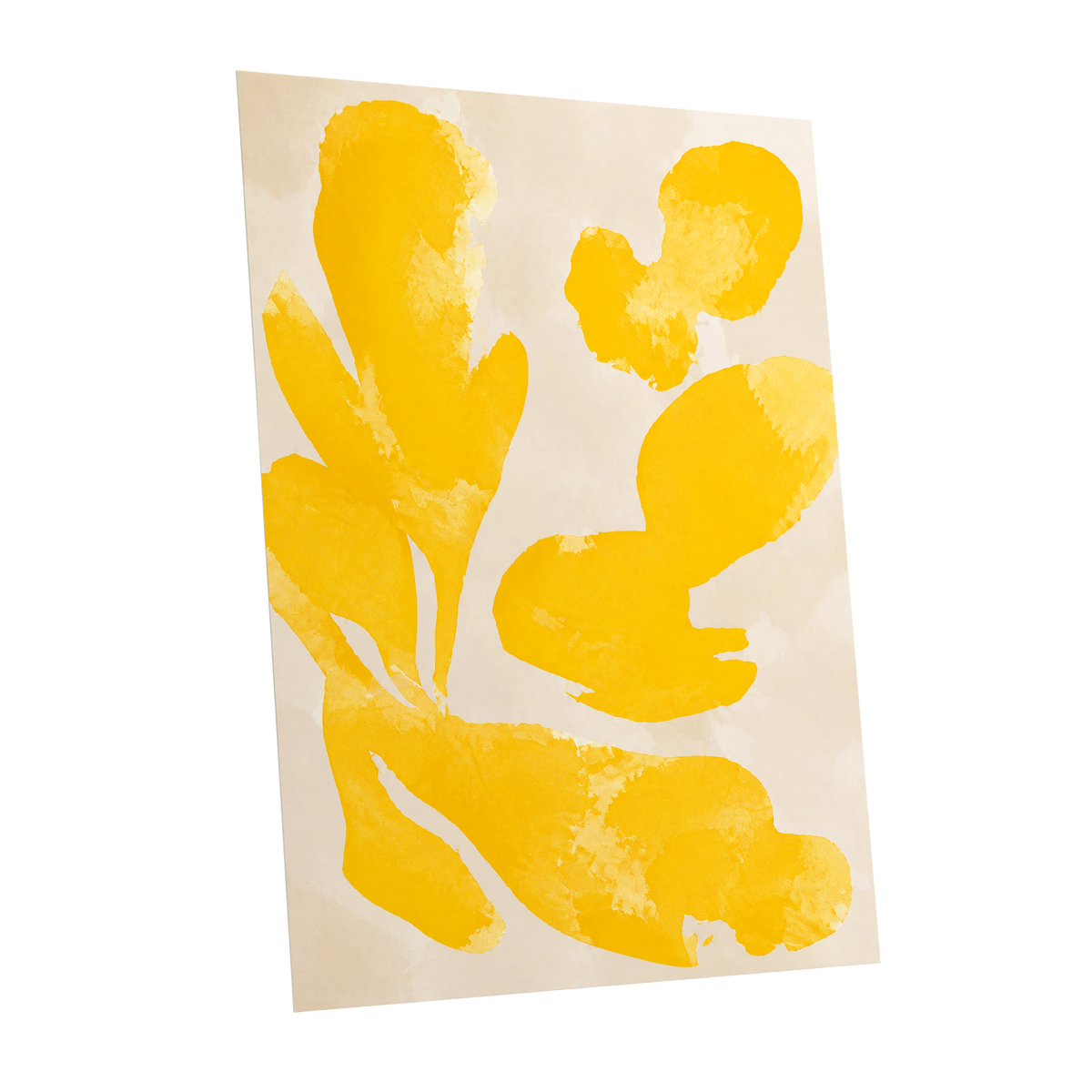 Saffron Drift, yellow, beige, white abstract wall art shown as a unframed poster wall art print