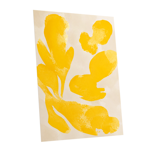 Saffron Drift, yellow, beige, white abstract wall art shown as a unframed poster wall art print
