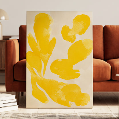 Saffron Drift, yellow, beige, white abstract wall art displayed in a styled interior, gallery view 7
