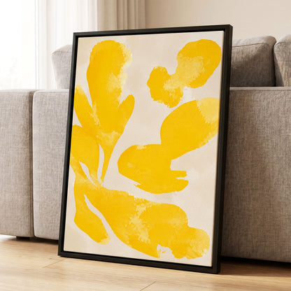 Saffron Drift, yellow, beige, white abstract wall art displayed in a styled interior, gallery view 8