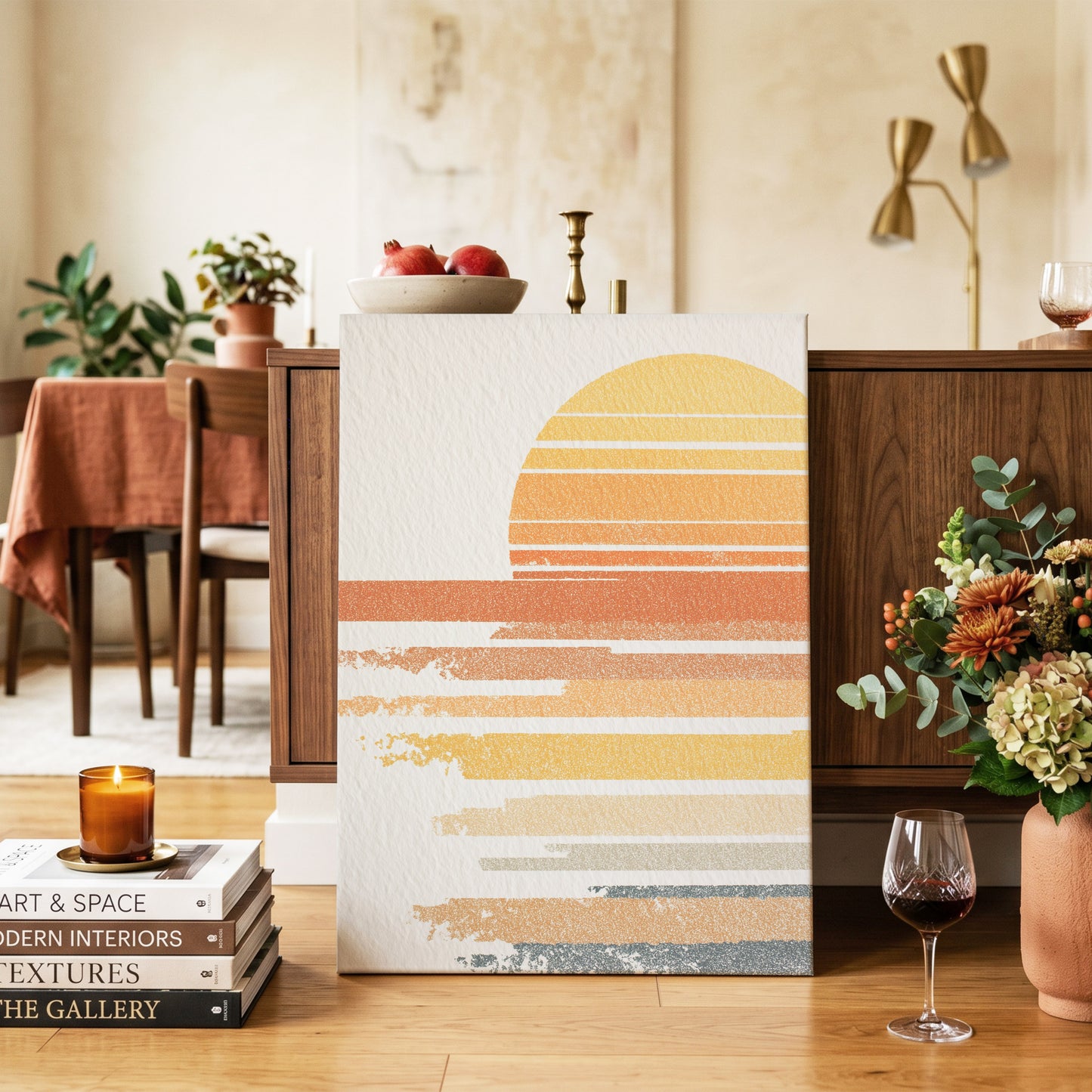Saffron Horizon – canvas wall art in a styled interior, gallery view 2