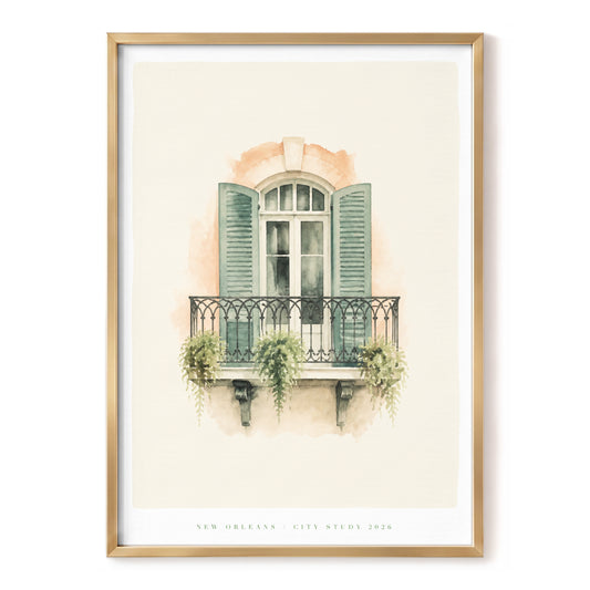 Sage Balcony Study, green, beige, black minimalist wall art, front artwork view