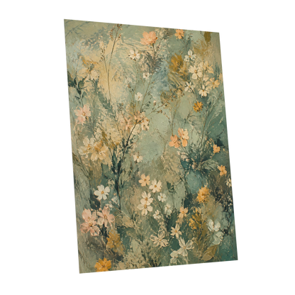 Sage Blossom Drift, green, beige, white floral wall art shown as a unframed poster wall art print