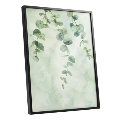 Sage Cascade, green, beige, blue nature wall art shown as a black framed poster wall art print