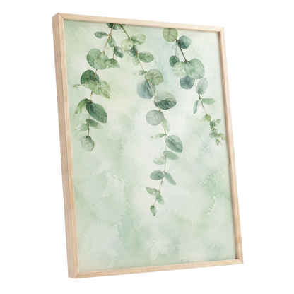 Sage Cascade, green, beige, blue nature wall art shown as a oak framed poster wall art print