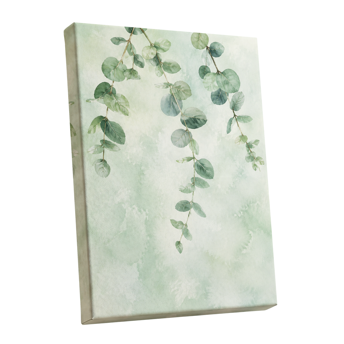 Sage Cascade, green, beige, blue nature wall art shown as a stretched canvas wall art
