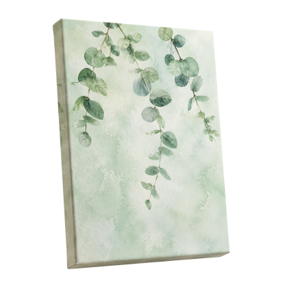 Sage Cascade, green, beige, blue nature wall art shown as a stretched canvas wall art