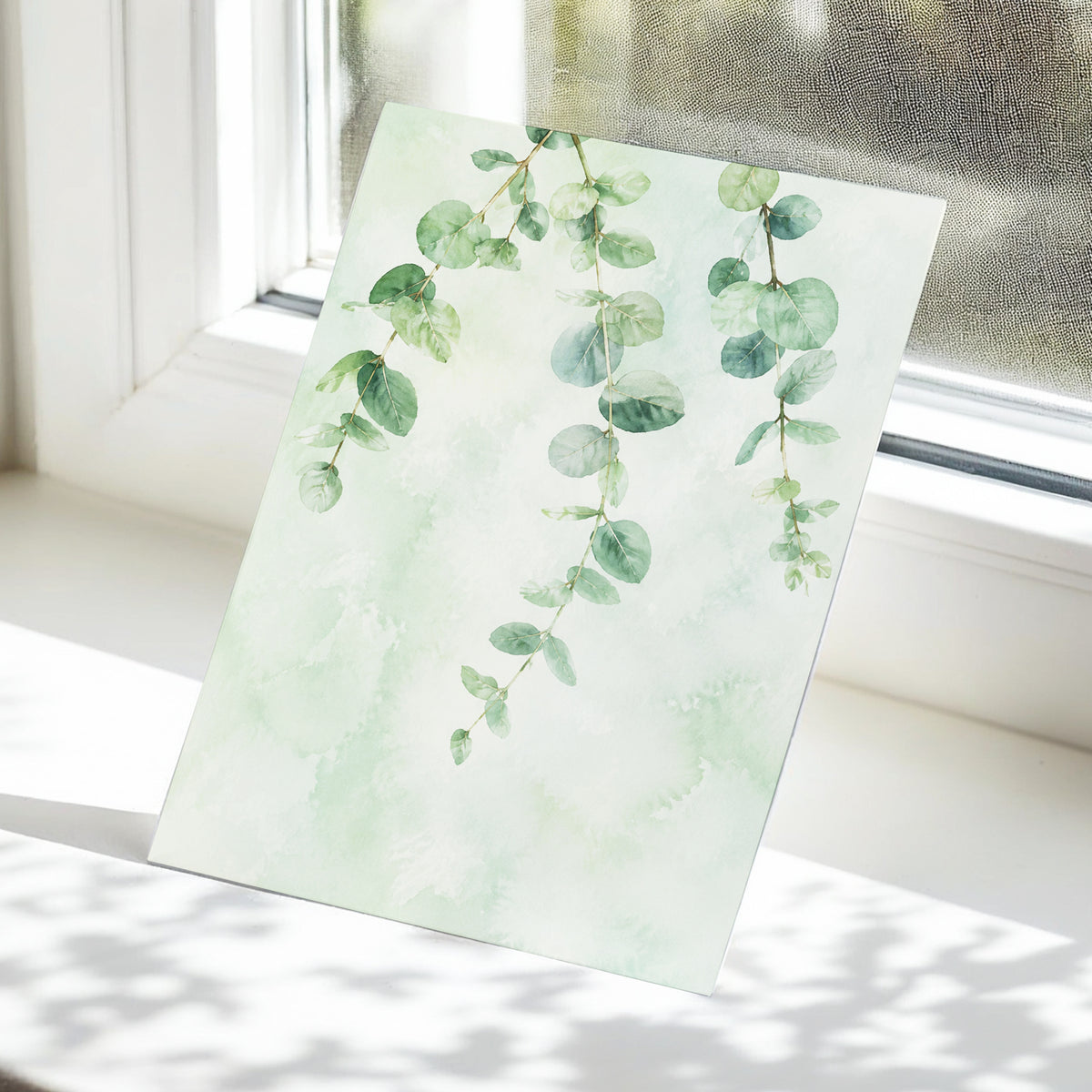Sage Cascade, green, beige, blue nature wall art displayed in a styled interior, gallery view 5