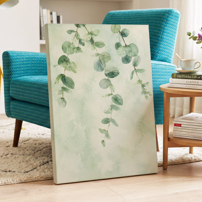 Sage Cascade, green, beige, blue nature wall art displayed in a styled interior, gallery view 7