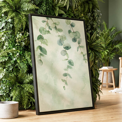 Sage Cascade, green, beige, blue nature wall art displayed in a styled interior, gallery view 8