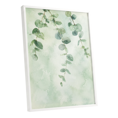 Sage Cascade, green, beige, blue nature wall art shown as a white framed poster wall art print