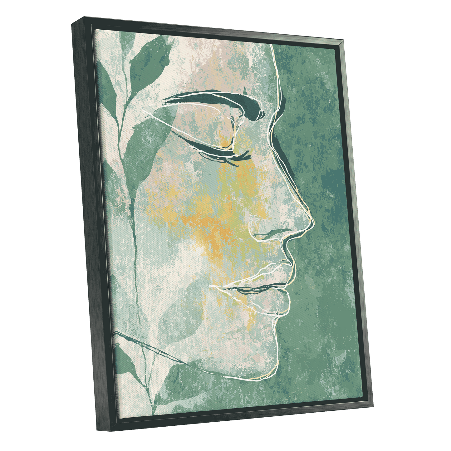Sage Contour Portrait – black framed canvas option
