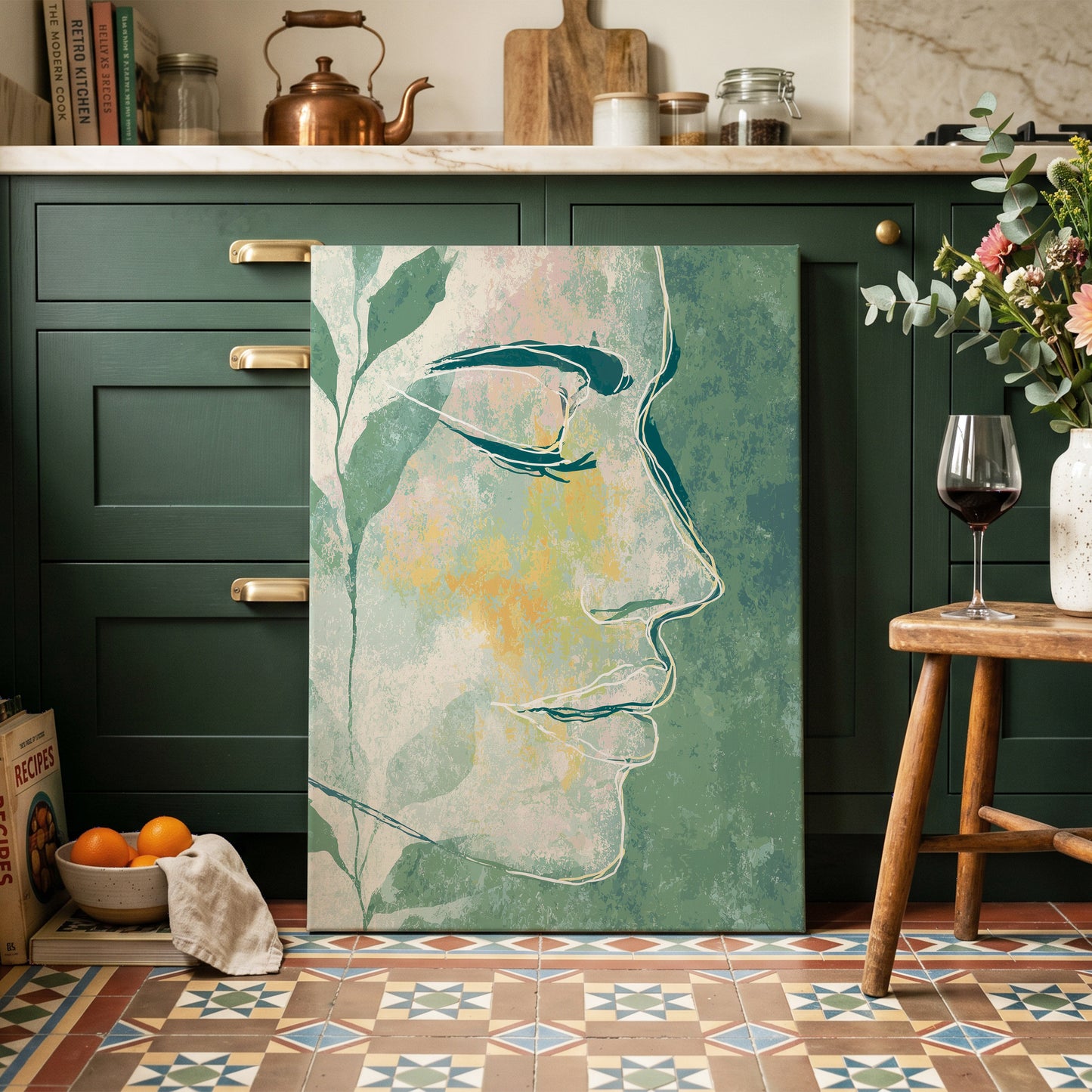 Sage Contour Portrait – canvas wall art in a styled interior, gallery view 1