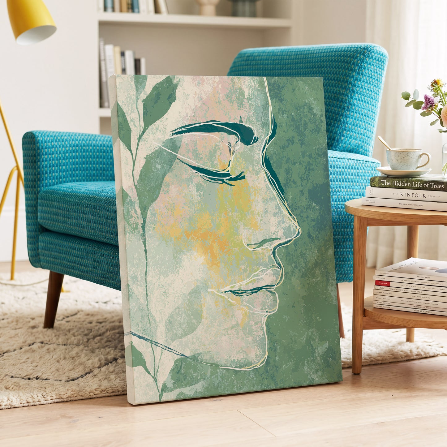 Sage Contour Portrait – canvas wall art in a styled interior, gallery view 2