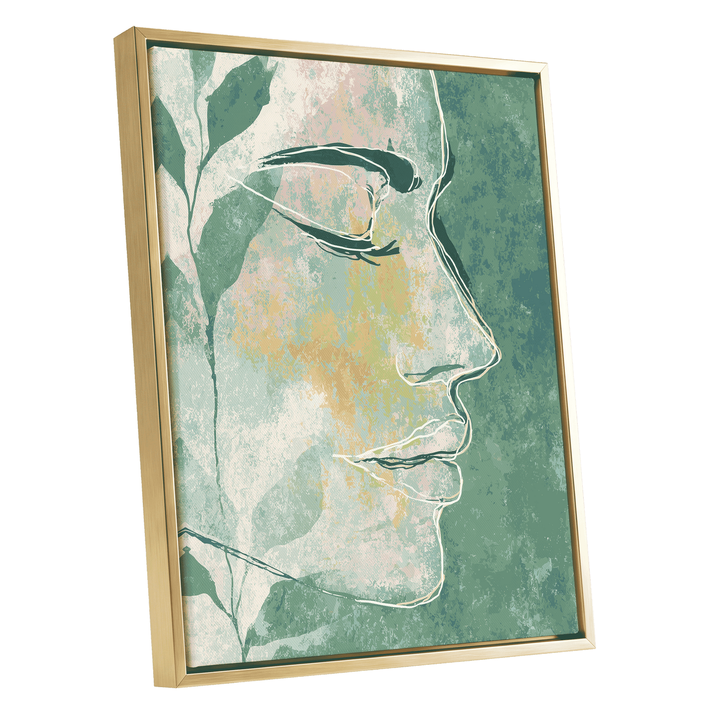 Sage Contour Portrait – gold framed canvas option