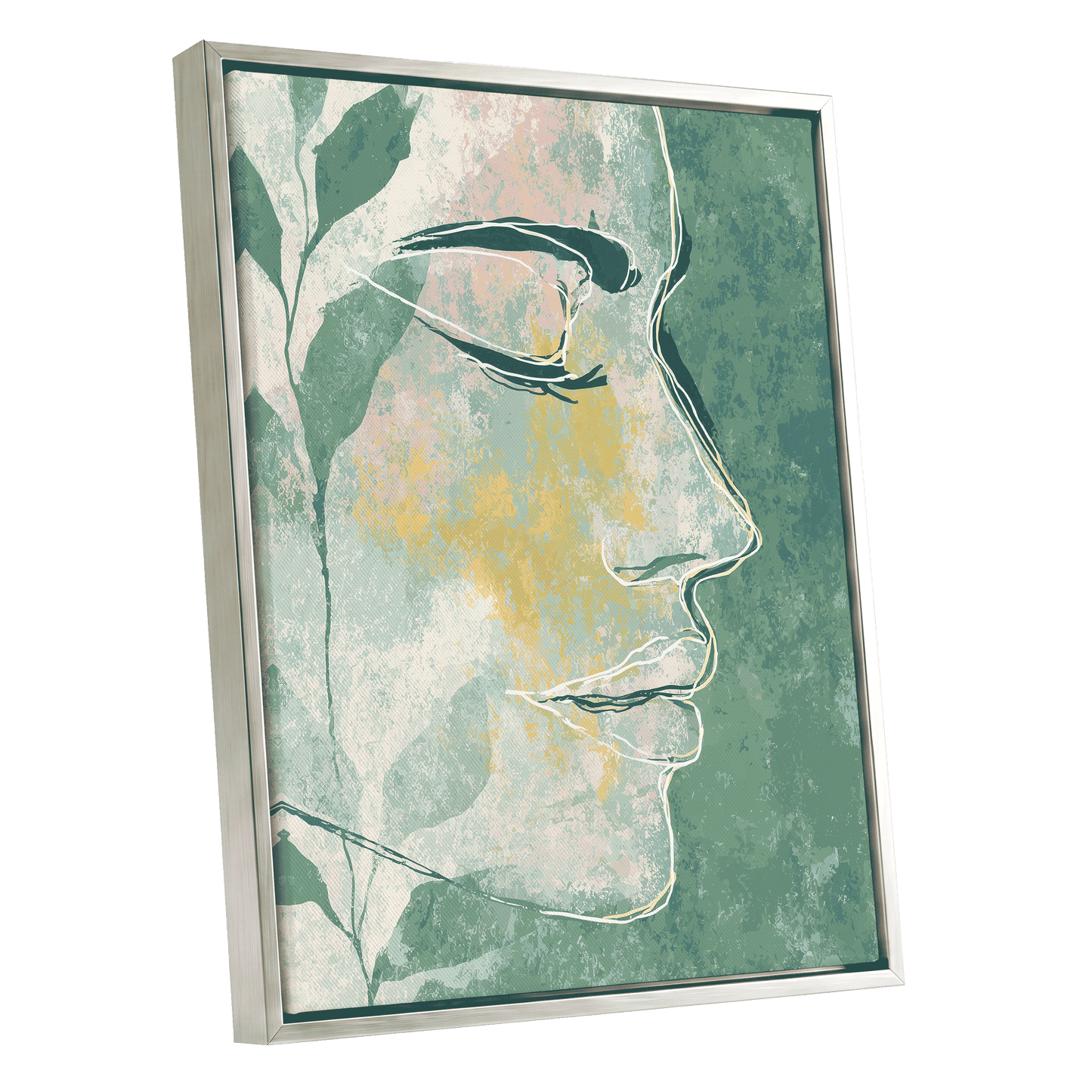 Sage Contour Portrait – silver framed canvas option