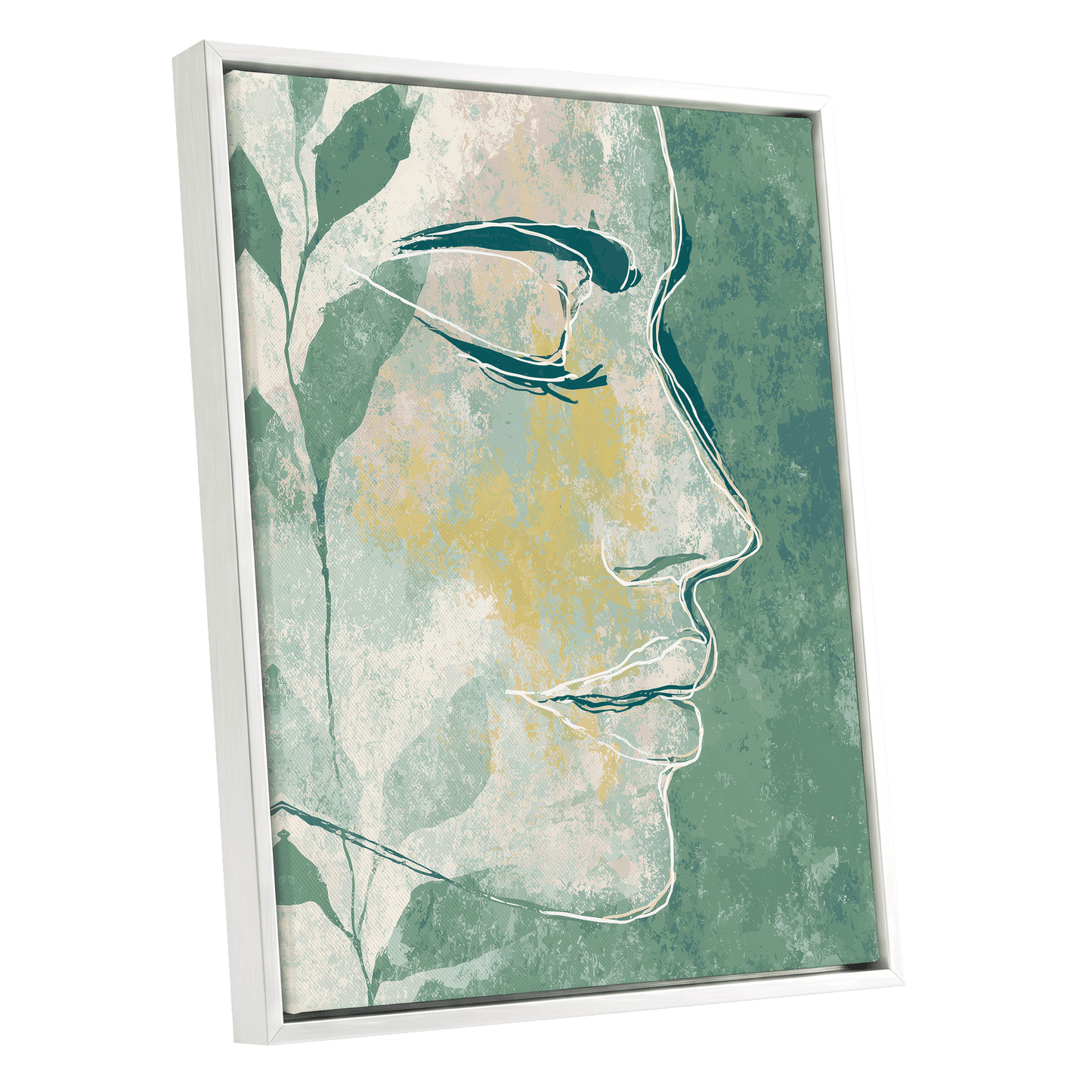 Sage Contour Portrait – white framed canvas option