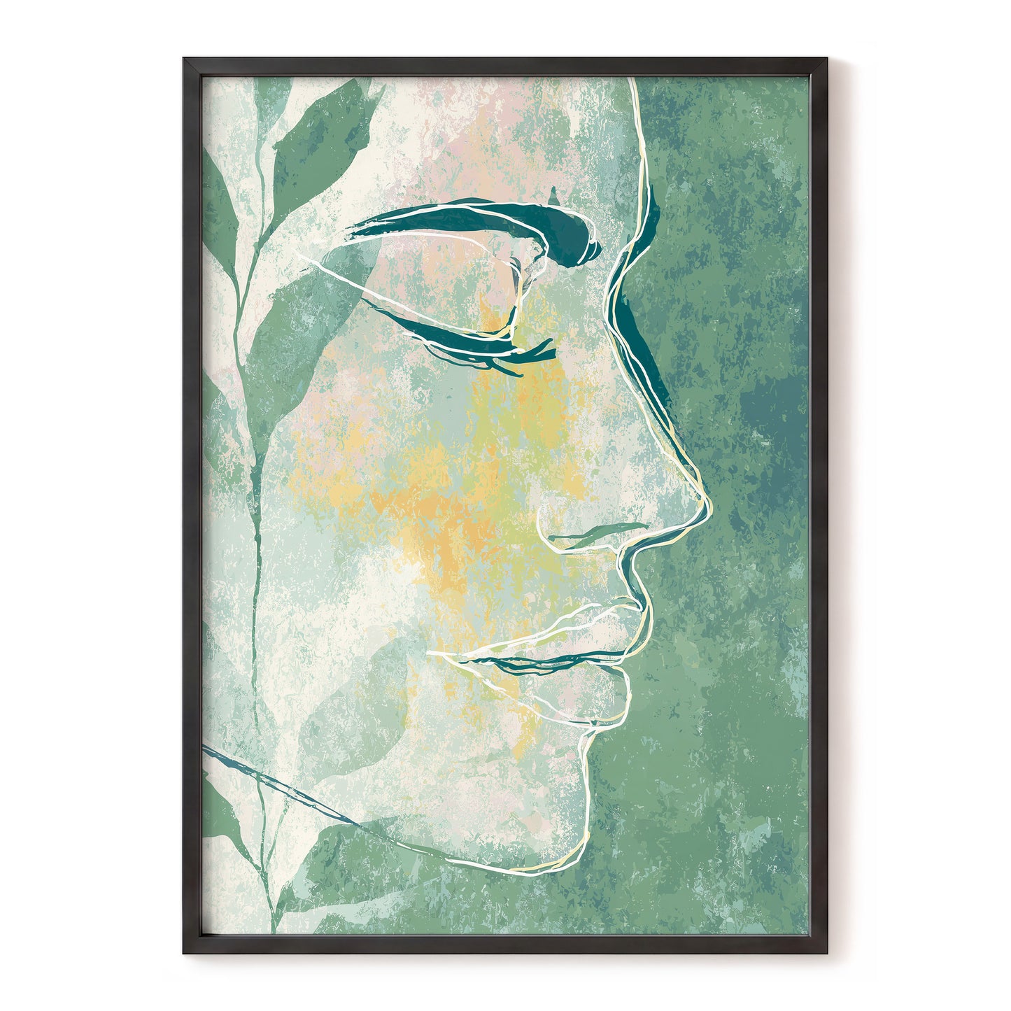 Sage Contour Portrait – green, pink, beige minimalist wall art, front view
