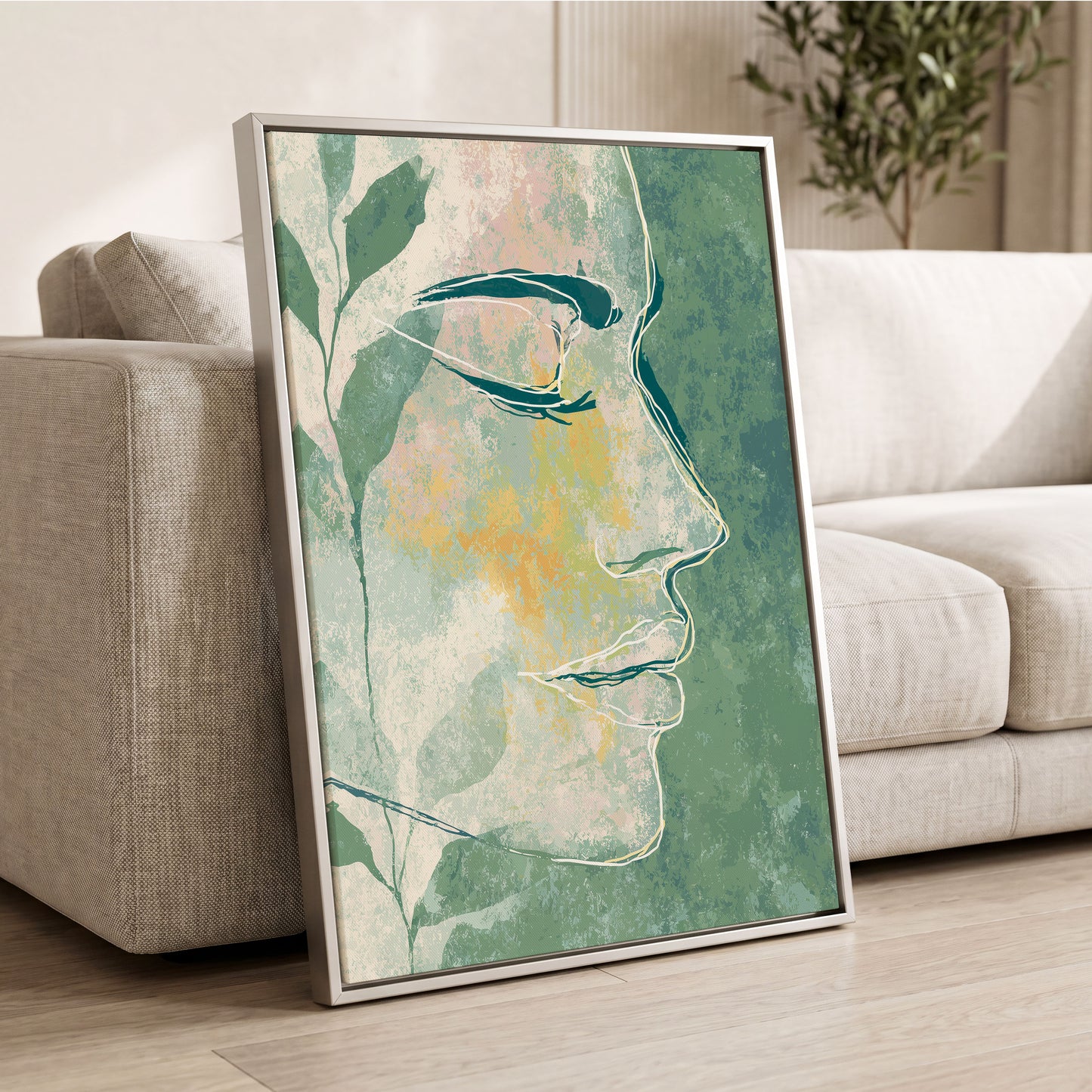 Sage Contour Portrait – wall art displayed in a styled interior, gallery view 2