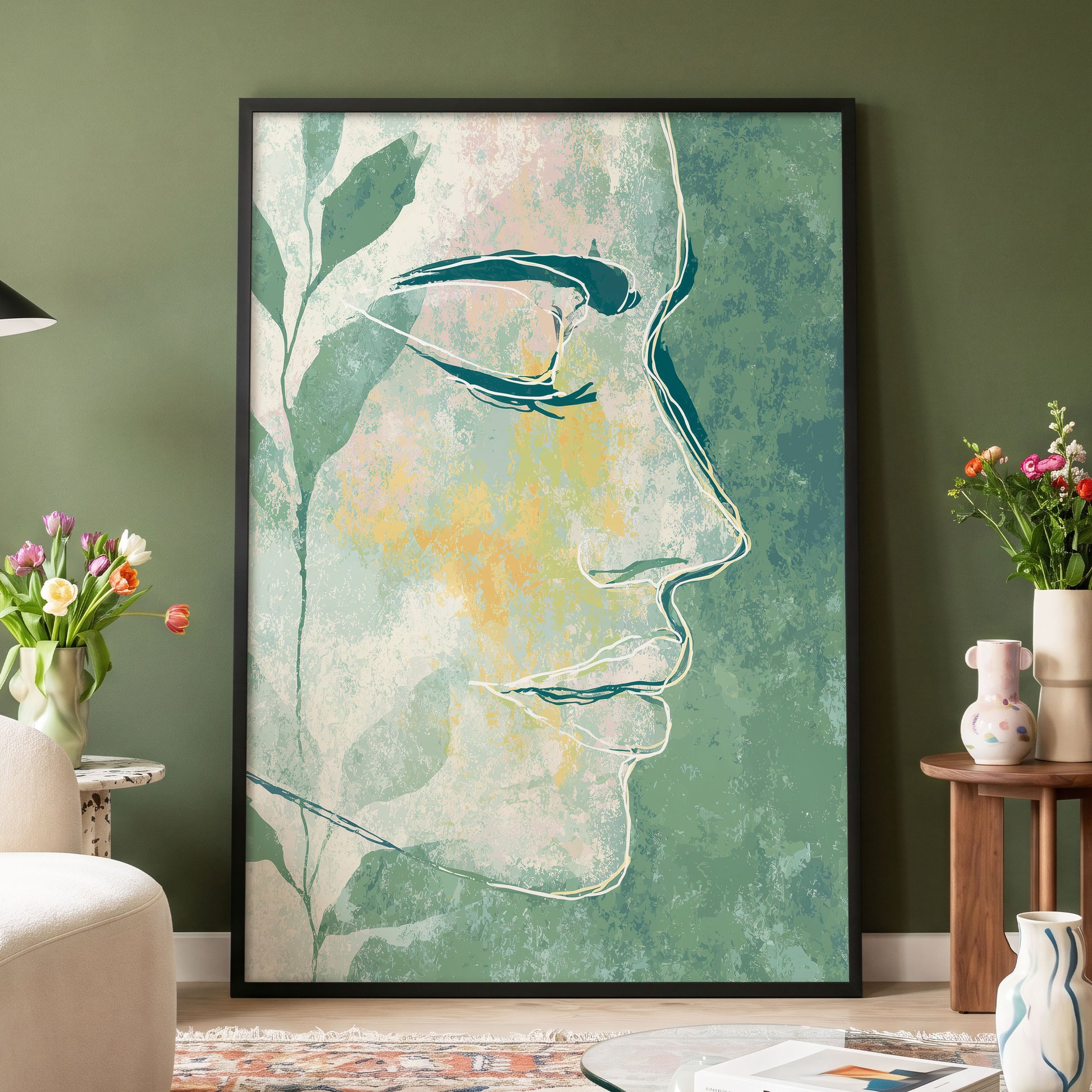 Sage Contour Portrait – wall art displayed in a styled interior, gallery view 4