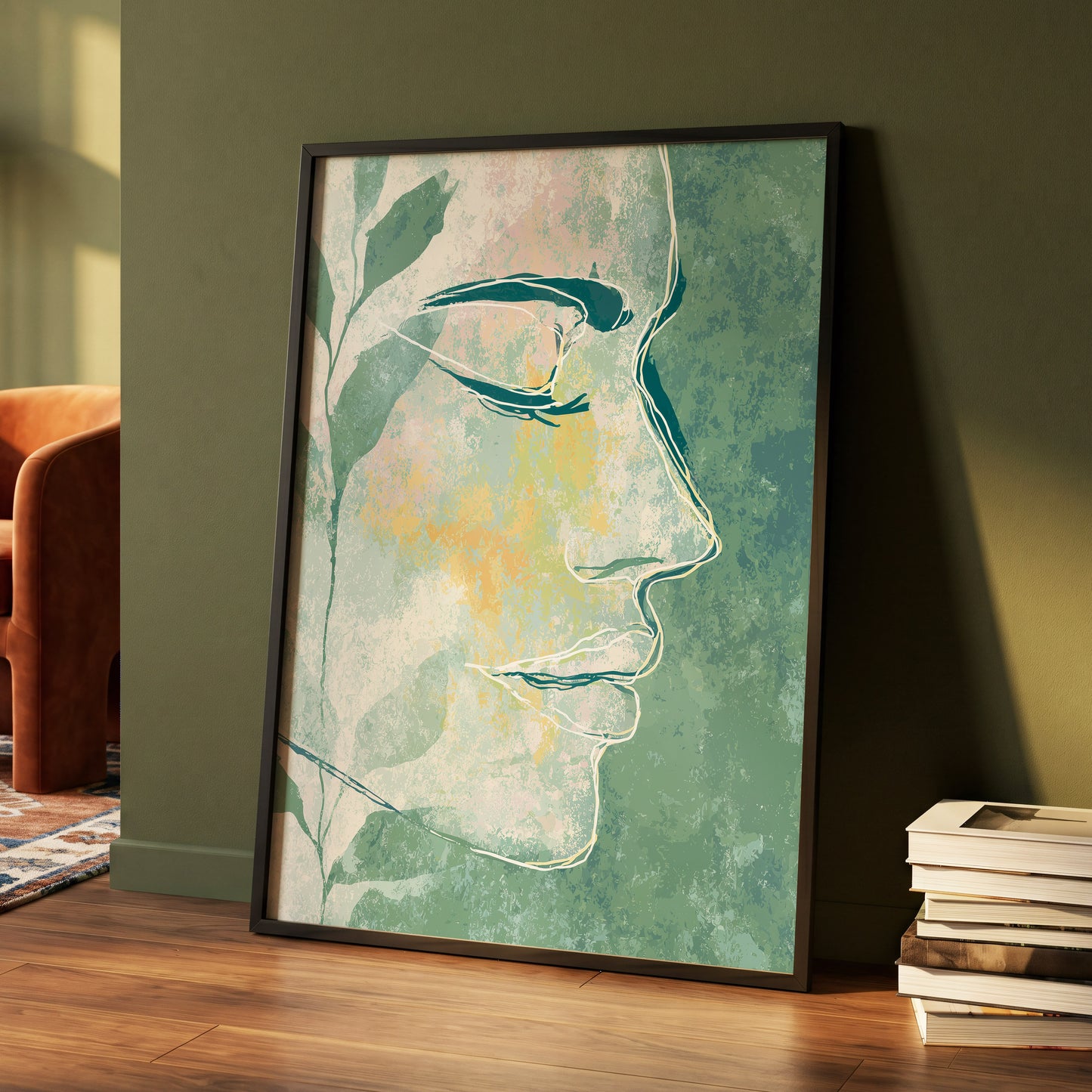 Sage Contour Portrait – wall art displayed in a styled interior, gallery view 5