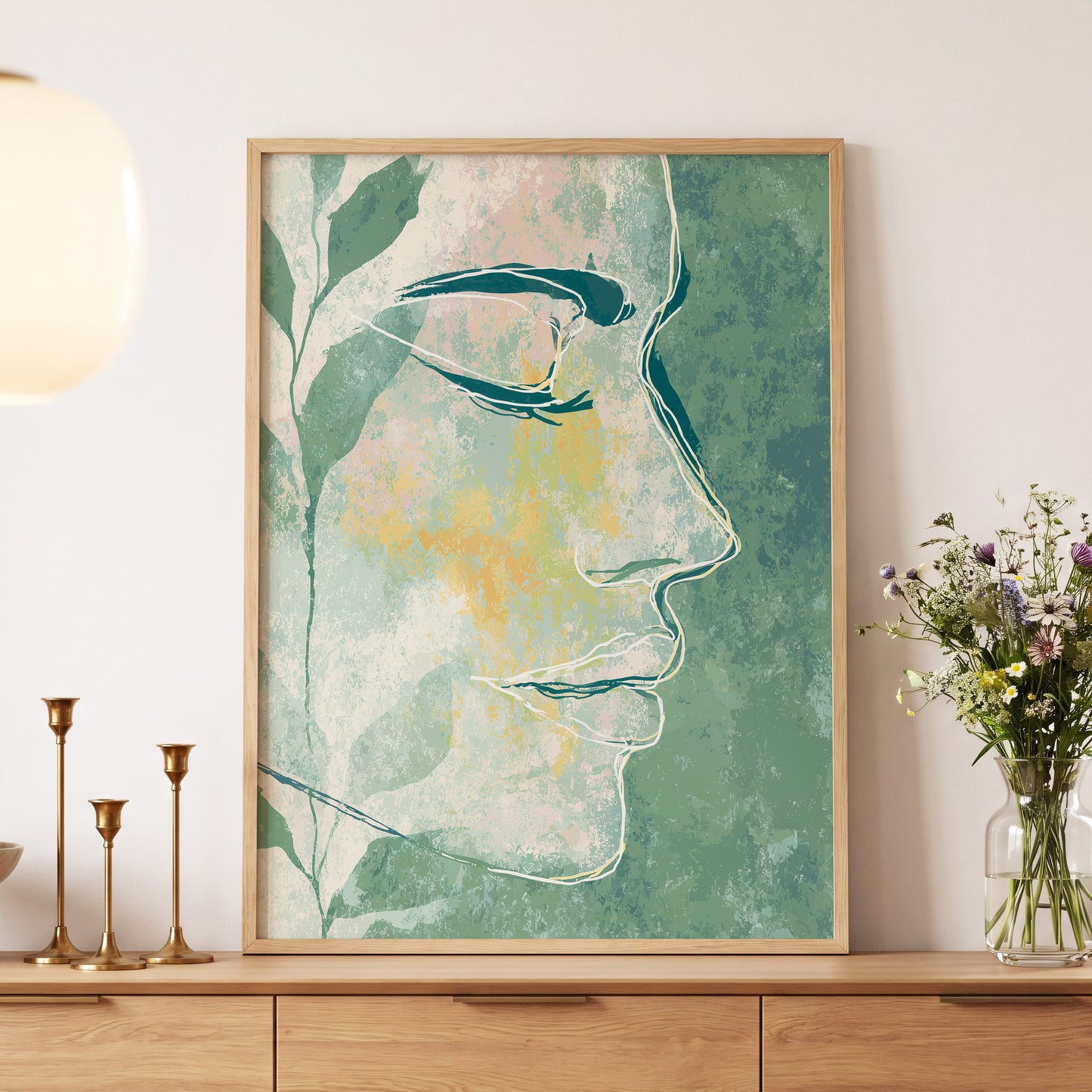 Sage Contour Portrait – wall art displayed in a styled interior, gallery view 6