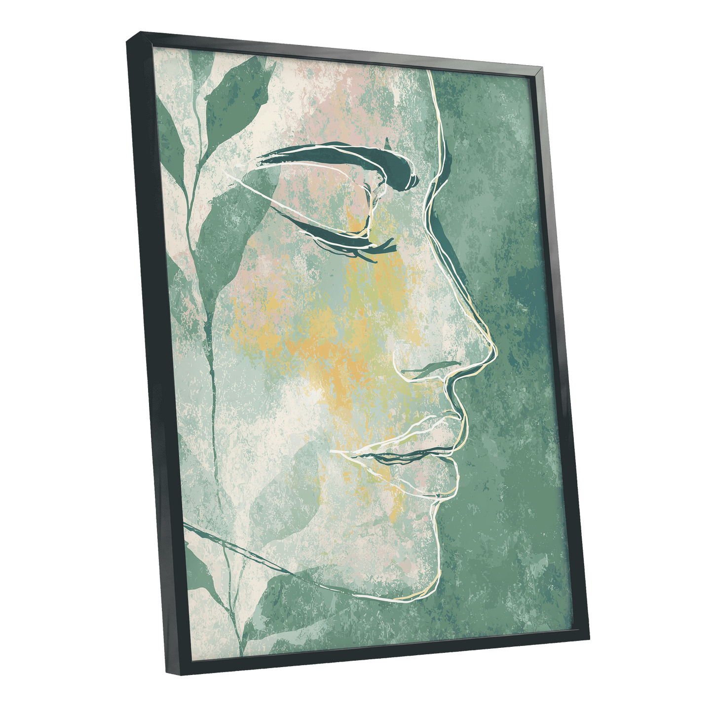 Sage Contour Portrait – black framed poster option