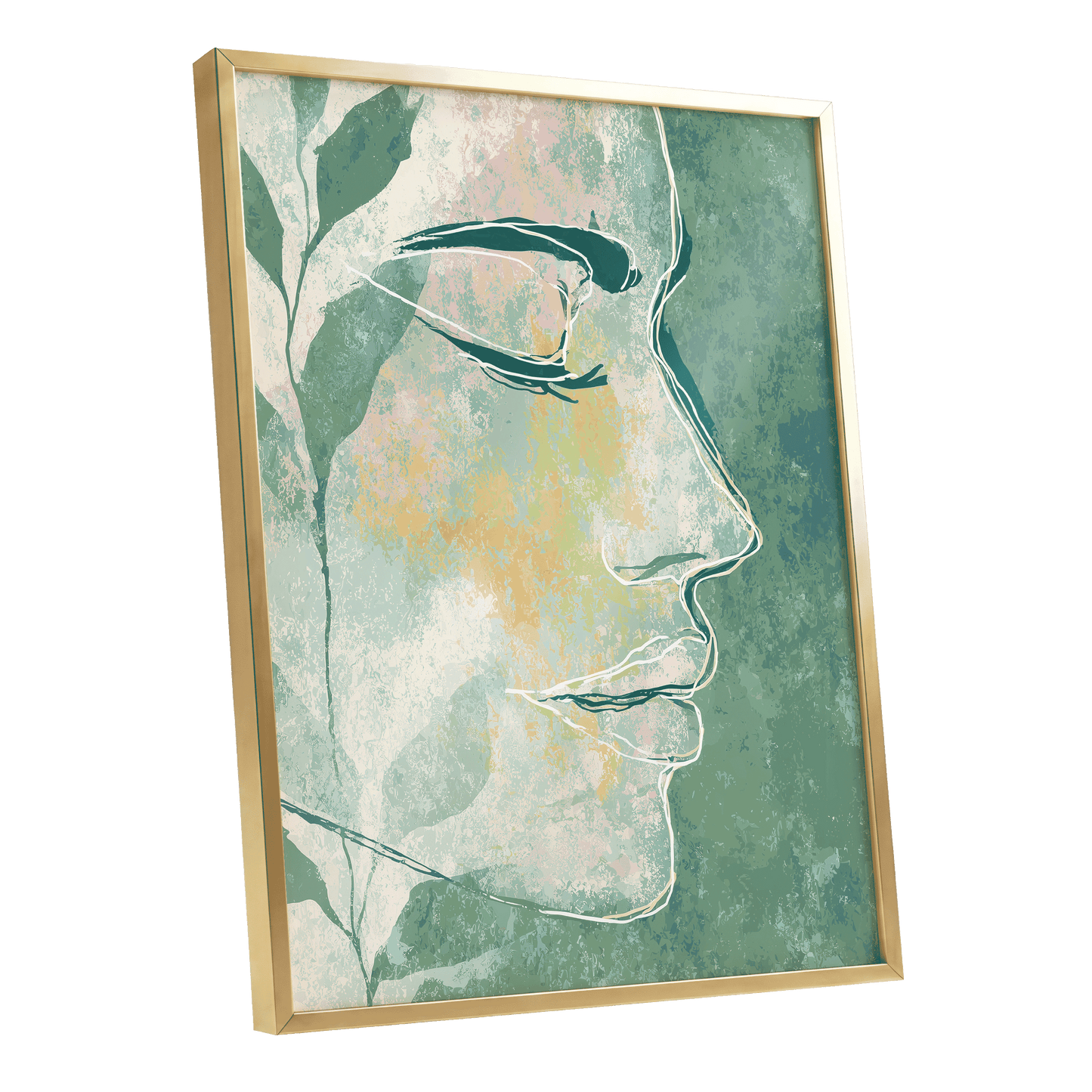 Sage Contour Portrait – gold framed poster option