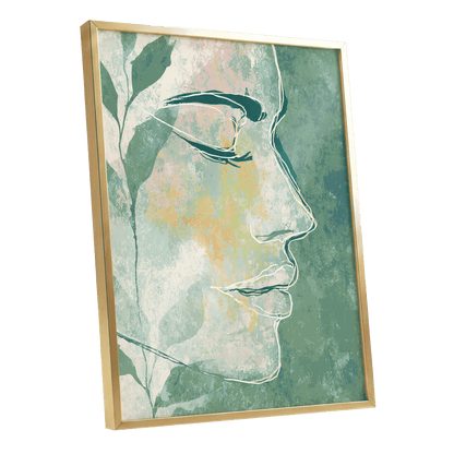 Sage Contour Portrait – gold framed poster option