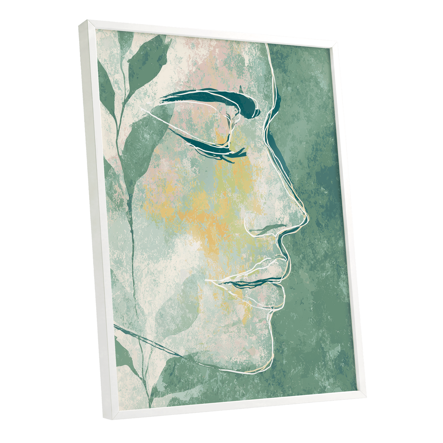 Sage Contour Portrait – white framed poster option