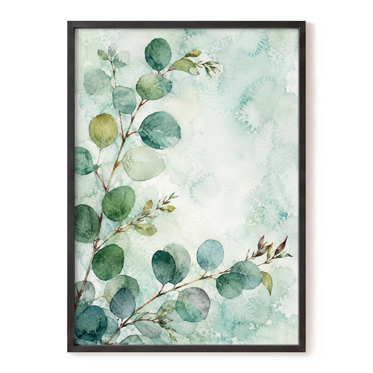 Sage Leaf Reverie, green, blue, white nature wall art, front artwork view