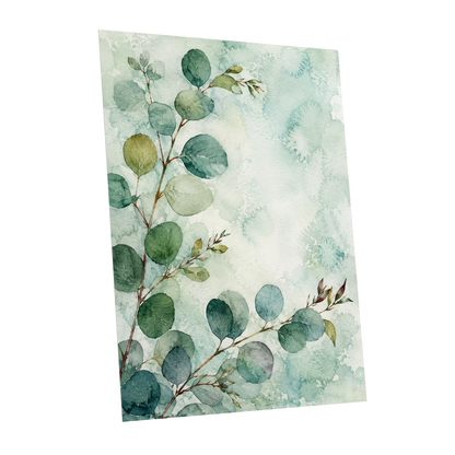 Sage Leaf Reverie, green, blue, white nature wall art shown as a unframed poster wall art print