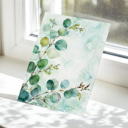 Sage Leaf Reverie, green, blue, white nature wall art displayed in a styled interior, gallery view 5