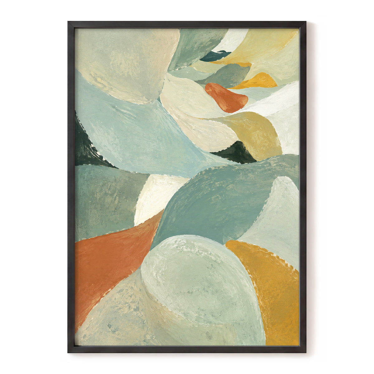 Sage & Saffron Drift, green, blue, beige abstract wall art, front artwork view