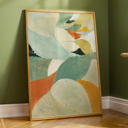 Sage & Saffron Drift, green, blue, beige abstract wall art displayed in a styled interior, gallery view 2