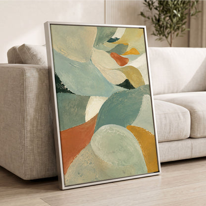 Sage & Saffron Drift, green, blue, beige abstract wall art displayed in a styled interior, gallery view 8