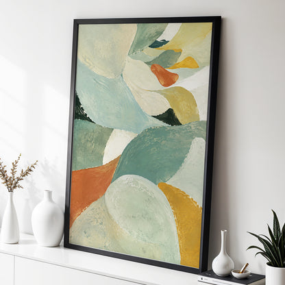 Sage & Saffron Drift, green, blue, beige abstract wall art displayed in a styled interior, gallery view 9