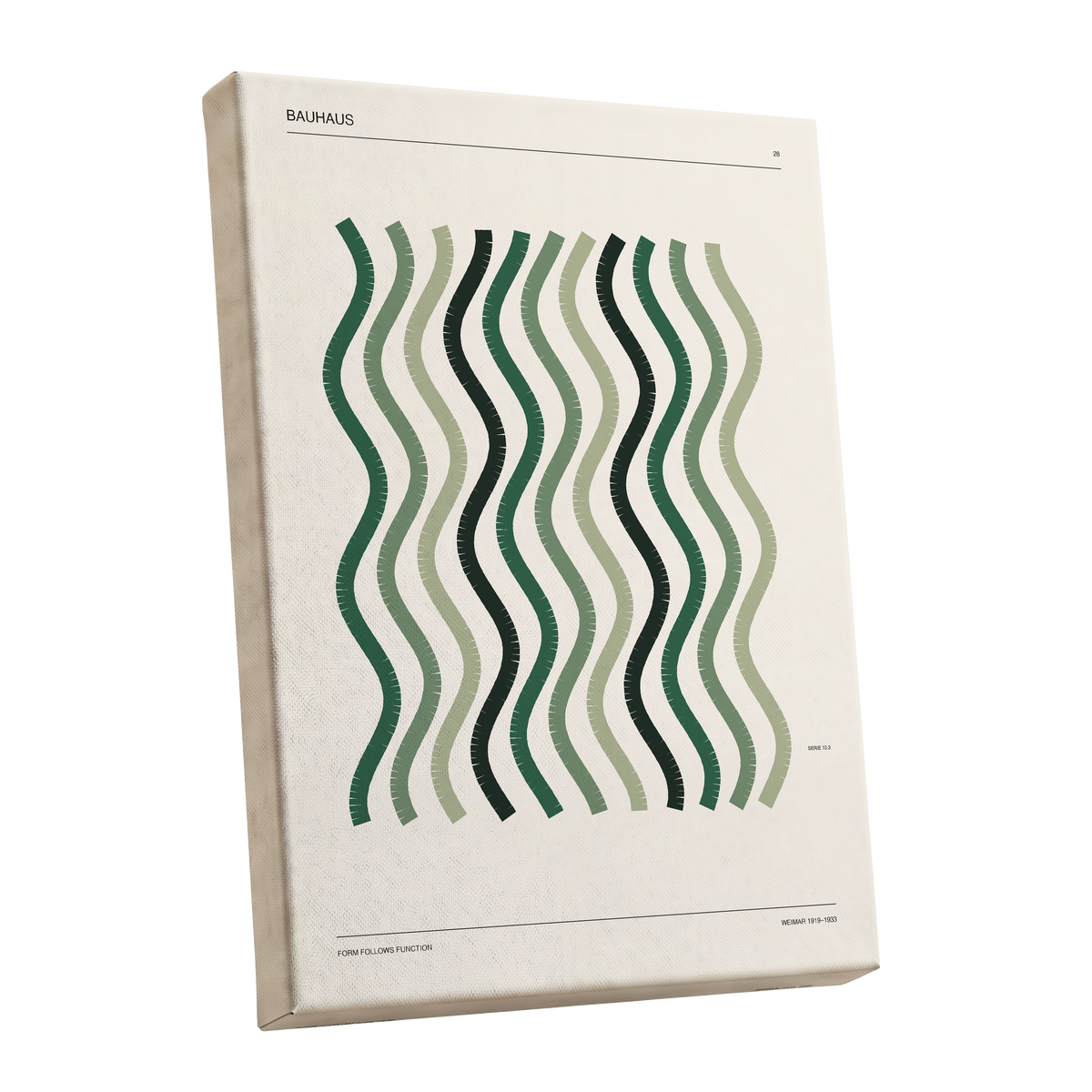 Sage Undulation No. 28, green, beige, black abstract wall art shown as a stretched canvas wall art
