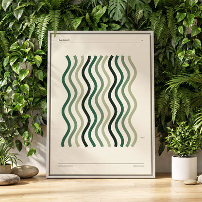 Sage Undulation No. 28, green, beige, black abstract wall art displayed in a styled interior, gallery view 1