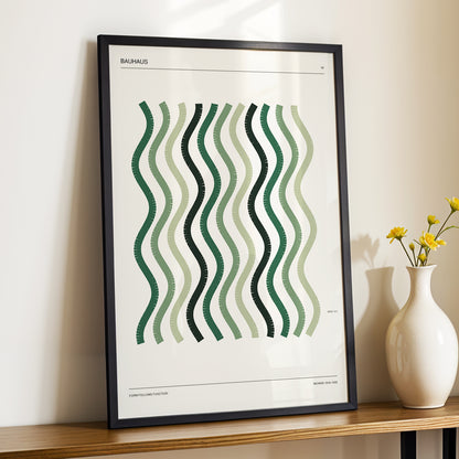 Sage Undulation No. 28, green, beige, black abstract wall art displayed in a styled interior, gallery view 2