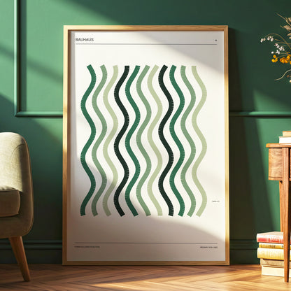 Sage Undulation No. 28, green, beige, black abstract wall art displayed in a styled interior, gallery view 6