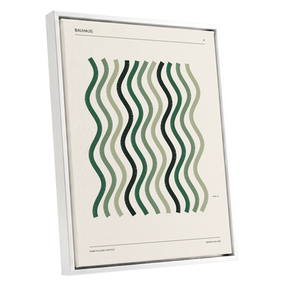 Sage Undulation No. 28, green, beige, black abstract wall art shown as a white framed canvas wall art