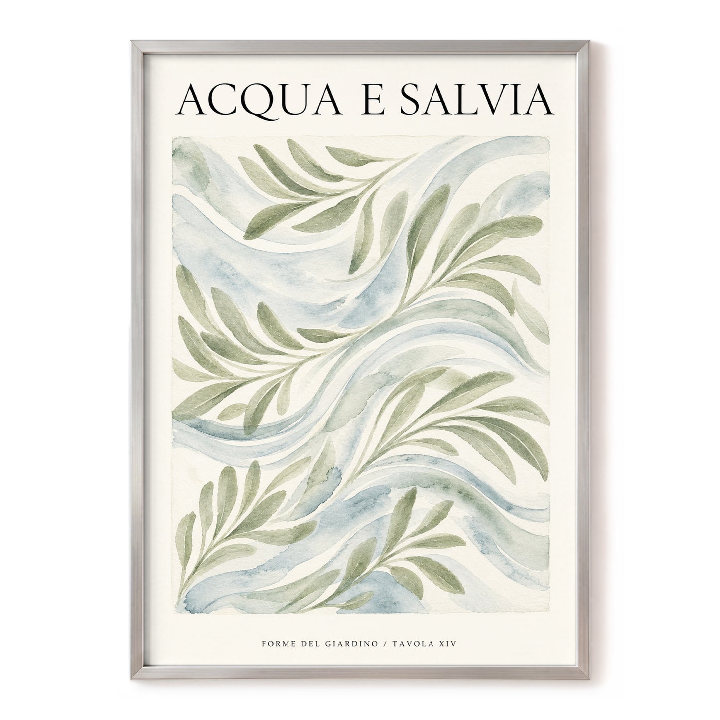 Sage Water Garden, green, beige, blue nature wall art, front artwork view