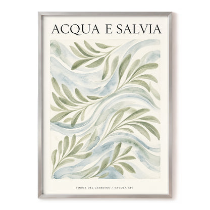 Sage Water Garden, green, beige, blue nature wall art, front artwork view