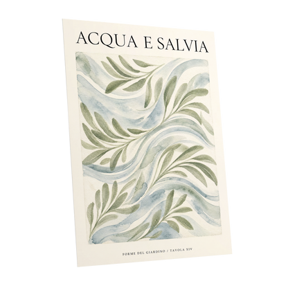 Sage Water Garden, green, beige, blue nature wall art shown as a unframed poster wall art print
