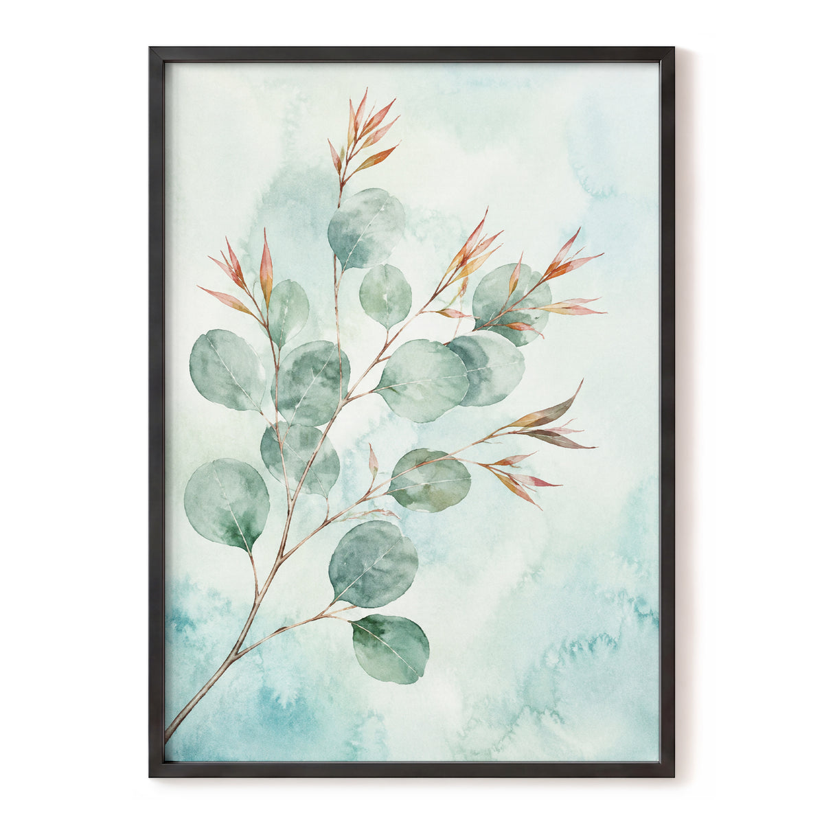 Sageleaf Serenade, green, blue, pink nature wall art, front artwork view
