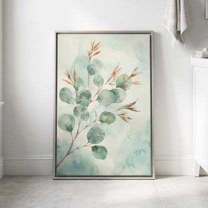 Sageleaf Serenade, green, blue, pink nature wall art displayed in a styled interior, gallery view 4