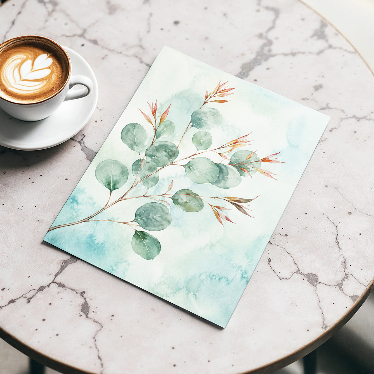 Sageleaf Serenade, green, blue, pink nature wall art displayed in a styled interior, gallery view 5