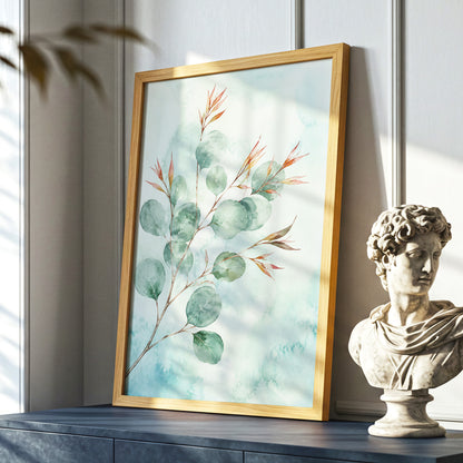 Sageleaf Serenade, green, blue, pink nature wall art displayed in a styled interior, gallery view 6